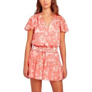 Revolve Amanda Uprichard Paros Romper Size Small Coral Floral Vacation Resort